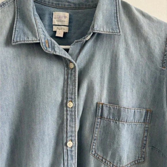 J. Crew Perfect Fit Denim Chambray Button Down Shirt 100% Cotton Sz L Western - Picture 2 of 10